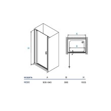 Душевая дверь Koller Pool Aqua Line 90 NS90G профиль Хром стекло рифленое
