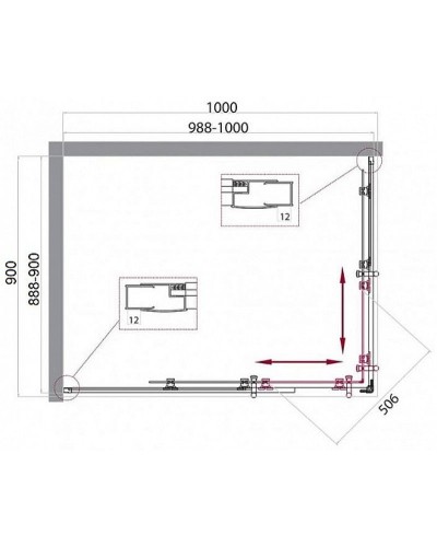 Душевой уголок BelBagno Uno 100х90 UNO-195-AH-2-100/90-P-Cr профиль Хром стекло рифленое