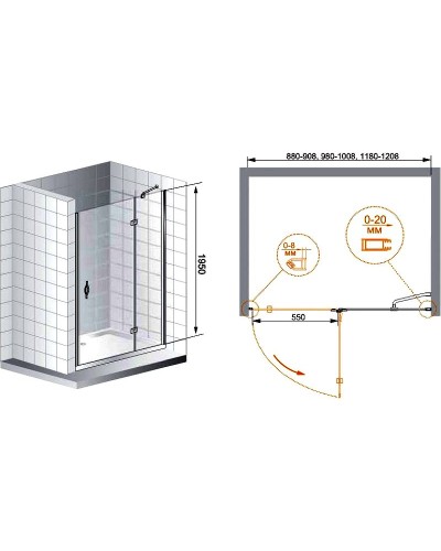 Душевая дверь Cezares Bergamo 90 L BERGAMO-W-B-12-90-C-Cr-L профиль Хром стекло прозрачное