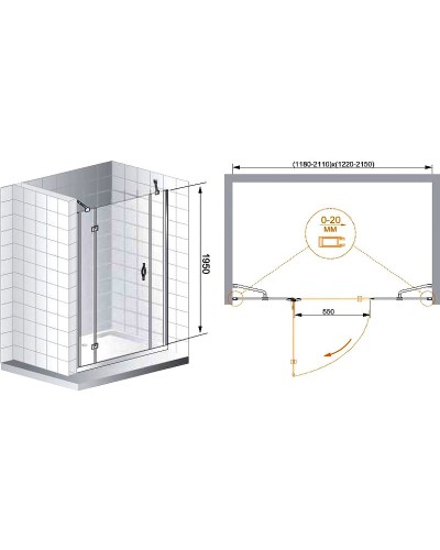 Душевая дверь Cezares Bergamo 120 L BERGAMO-W-B-13-30+60/30-C-Cr-L профиль Хром стекло прозрачное