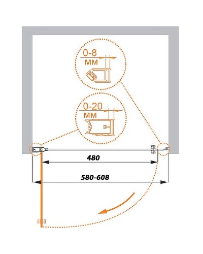 Душевая дверь Cezares Elena 60 R ELENA-W-B-1-60-P-Cr-R профиль Хром стекло рифленое