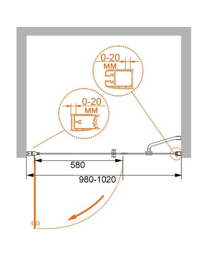 Душевая дверь Cezares Elena 100 R ELENA-W-B-11-30+70-P-Cr-R профиль Хром стекло рифленое