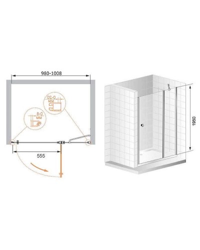 Душевая дверь Cezares Elena 100 R ELENA-W-B-12-100-P-Cr-R профиль Хром стекло рифленое