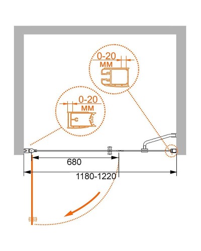 Душевая дверь Cezares Elena 120 L ELENA-W-B-11-40+80-P-Cr-L профиль Хром стекло рифленое