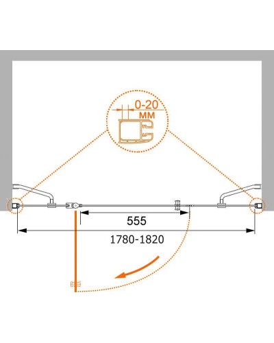 Душевая дверь Cezares Elena 180 L ELENA-W-B-13-60+60/60-P-Cr-L профиль Хром стекло рифленое