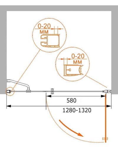 Душевая дверь Cezares Elena 130 R ELENA-W-B-11-60+70-P-Cr-R профиль Хром стекло рифленое