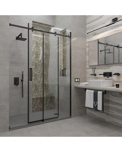 Душевая дверь Veconi Vianno VN-74B 150 VN74B-150-01-C4 профиль Черный матовый стекло прозрачное