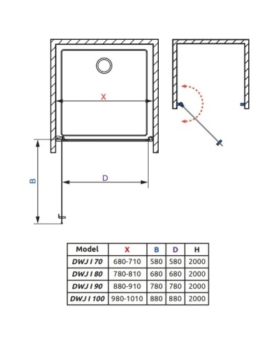 Душевая дверь Radaway Nes Black DWJ I 90 L прозрачное