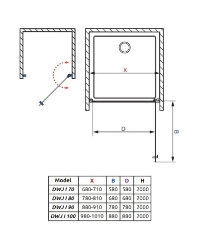 Душевая дверь Radaway Nes Black DWJ I 90 R прозрачное
