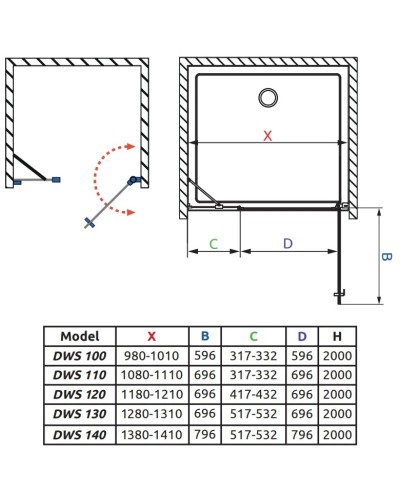 Душевая дверь Radaway Nes Black DWS 100 R прозрачное