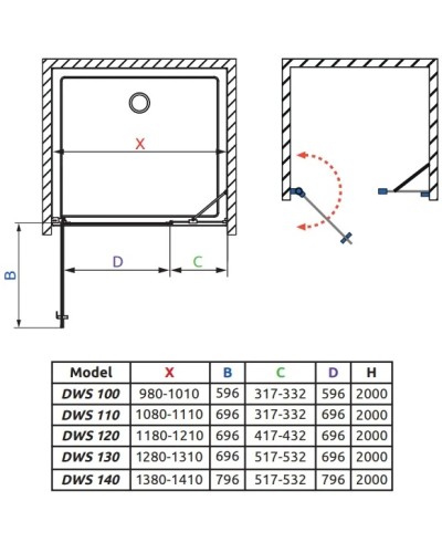 Душевая дверь Radaway Nes DWS 110 L прозрачное