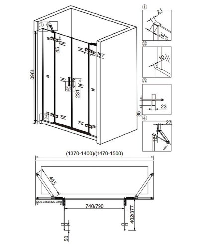 Душевая дверь Veconi Vianno VN-65 140 VN65-140-01-19C3 профиль Хром стекло прозрачное
