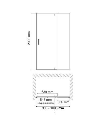 Душевая дверь WasserKRAFT Aisch 100 55P12 профиль Матовое золото стекло прозрачное