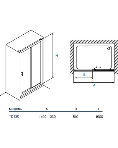 Душевая дверь Koller Pool Trend 120 TD120C профиль Хром стекло прозрачное