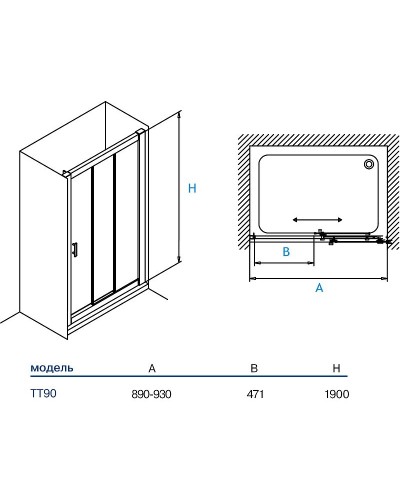Душевая дверь Koller Pool Trend 90 TT90G профиль Хром стекло рифленое