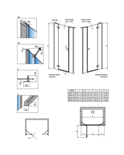Душевая дверь Radaway Essenza New DWJS 120 L 385031-01-01L петли Хром стекло прозрачное