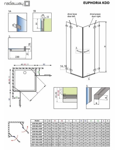 Душевая дверь Radaway Euphoria KDD 80 383061-01L профиль Хром стекло прозрачное