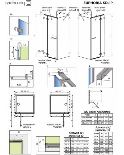 Душевая дверь Radaway Euphoria KDJ 60 383612-01R профиль Хром стекло прозрачное