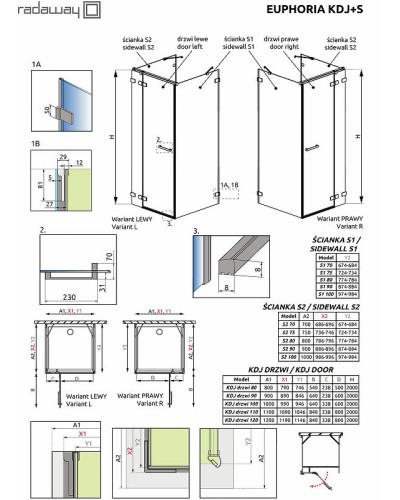 Душевая дверь Radaway Euphoria KDJ 60 383612-01R профиль Хром стекло прозрачное