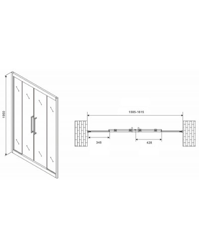 Душевая дверь Abber Schwarzer Diamant 160 AG33160H профиль Хром стекло прозрачное