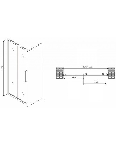 Душевая дверь Abber Schwarzer Diamant 110 AG30110H профиль Хром стекло прозрачное