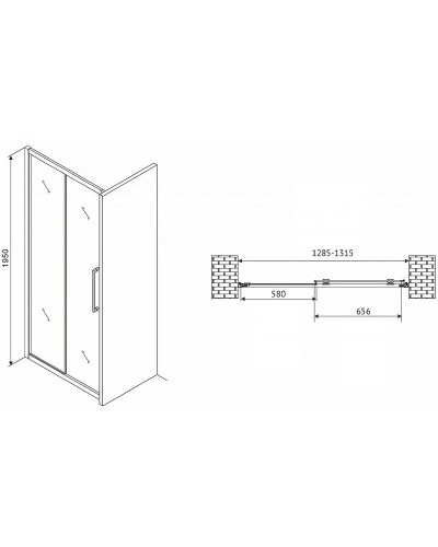 Душевая дверь Abber Schwarzer Diamant 130 AG30130H профиль Хром стекло прозрачное