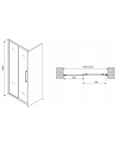Душевая дверь Abber Schwarzer Diamant 140 AG30140H профиль Хром стекло прозрачное