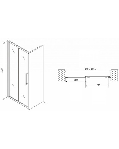Душевая дверь Abber Schwarzer Diamant 150 AG30150H профиль Хром стекло прозрачное