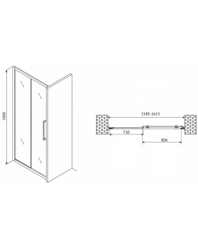 Душевая дверь Abber Schwarzer Diamant 160 AG30160H профиль Хром стекло прозрачное
