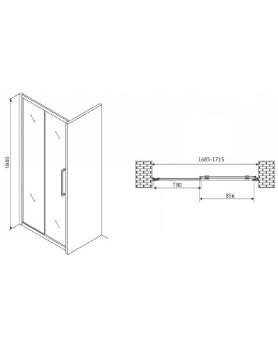 Душевая дверь Abber Schwarzer Diamant 170 AG30170H профиль Хром стекло прозрачное