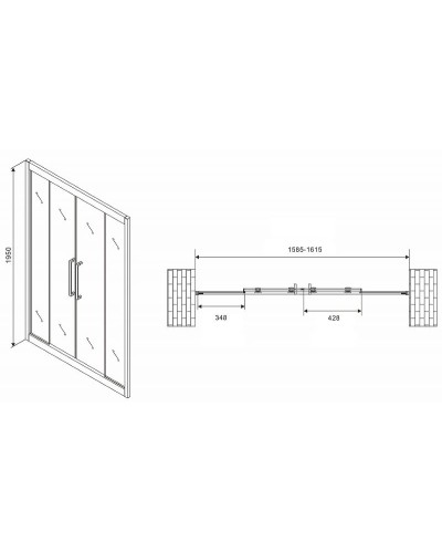 Душевая дверь Abber Schwarzer Diamant 160 AG33160BH профиль Черный стекло прозрачное