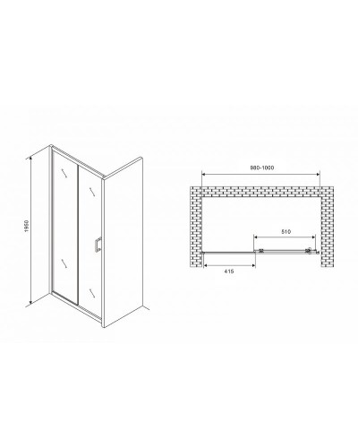 Душевая дверь Abber Schwarzer Diamant 100 AG30100B5 профиль Черный стекло прозрачное