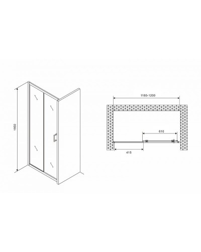 Душевая дверь Abber Schwarzer Diamant 120 AG30120B5 профиль Черный стекло прозрачное