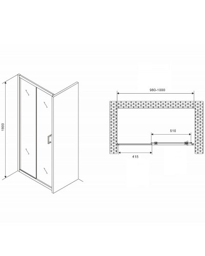 Душевая дверь Abber Schwarzer Diamant 100 AG301005 профиль Хром стекло прозрачное