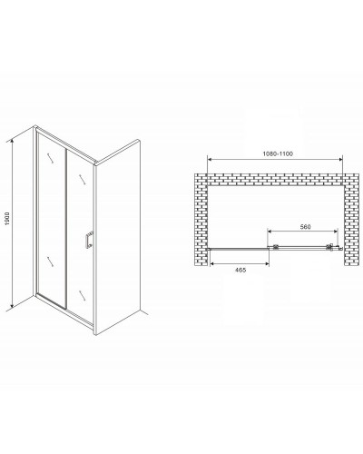 Душевая дверь Abber Schwarzer Diamant 110 AG301105 профиль Хром стекло прозрачное