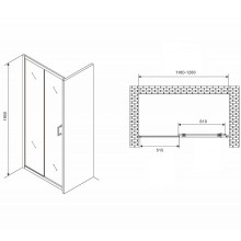 Душевая дверь Abber Schwarzer Diamant 120 AG301205 профиль Хром стекло прозрачное