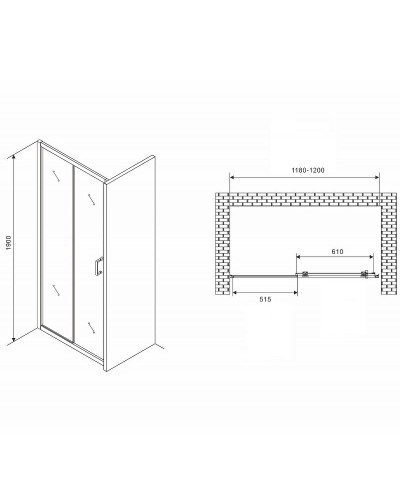 Душевая дверь Abber Schwarzer Diamant 120 AG301205 профиль Хром стекло прозрачное