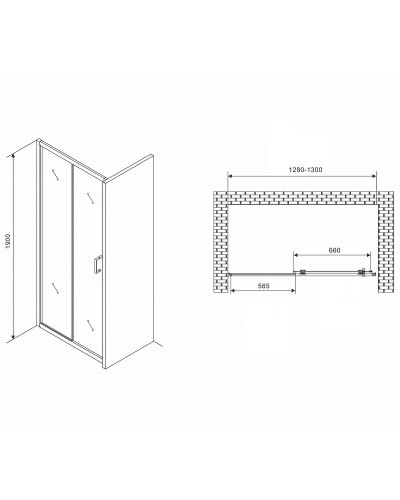 Душевая дверь Abber Schwarzer Diamant 130 AG301305 профиль Хром стекло прозрачное
