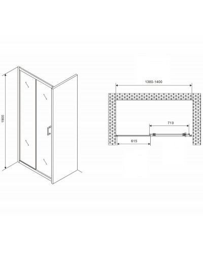 Душевая дверь Abber Schwarzer Diamant 140 AG301405 профиль Хром стекло прозрачное