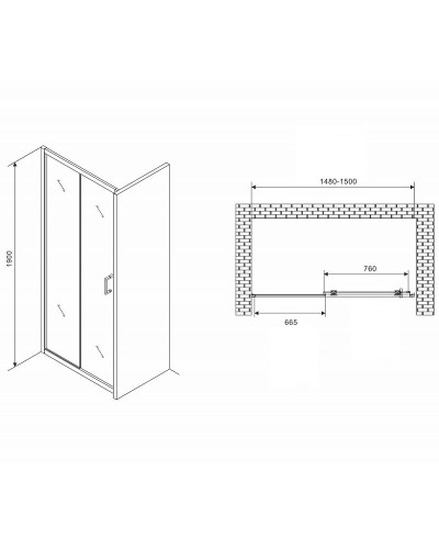 Душевая дверь Abber Schwarzer Diamant 150 AG301505 профиль Хром стекло прозрачное