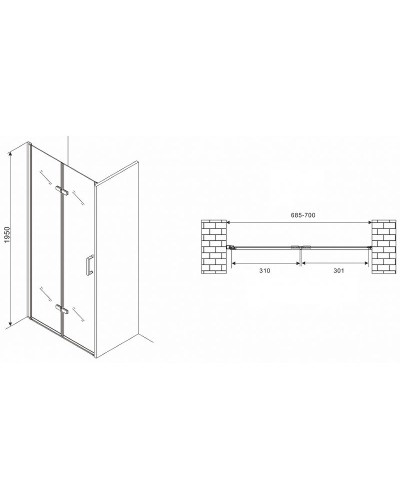 Душевая дверь Abber Zart 70 AG08070P профиль Хром стекло прозрачное