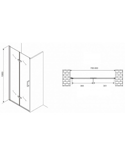 Душевая дверь Abber Zart 80 AG08080P профиль Хром стекло прозрачное