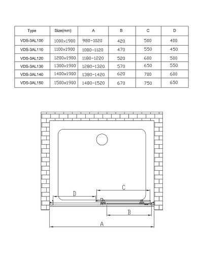 Душевая дверь Vincea Alpha 120 VDS-3AL120CLB профиль Черный стекло прозрачное