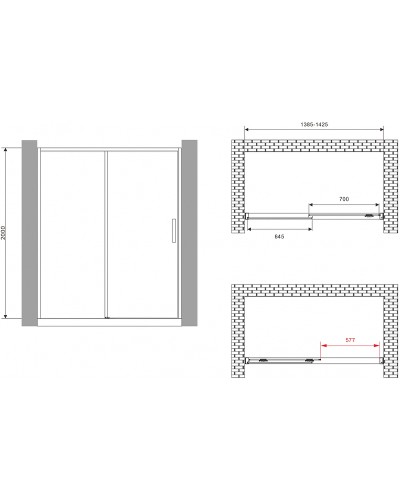 Душевая дверь Abber Komfort 140 AG93140B профиль Черный стекло прозрачное