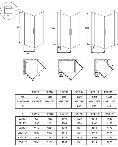 Душевая дверь Jacob Delafon Contra 120 E22T121-GA профиль Хром стекло прозрачное