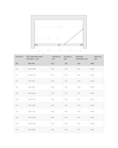 Душевая дверь 130 см Vegas Glass EP-F-1 130 09 01 R прозрачное
