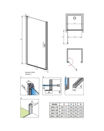 Душевая дверь Radaway Nes 8 DWJ I 90 L прозрачное