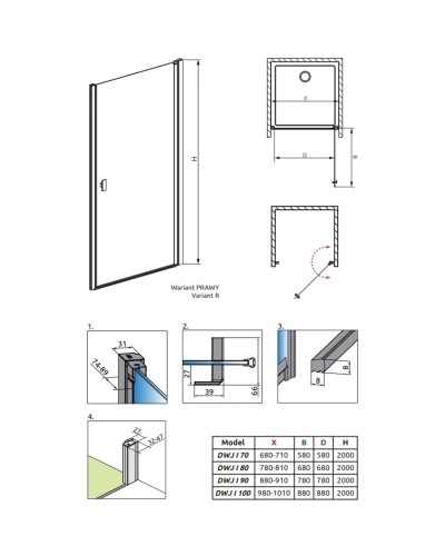 Душевая дверь Radaway Nes 8 Black DWJ I 70 R прозрачное
