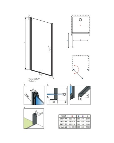 Душевая дверь Radaway Nes Black DWJ I Frame 90 L прозрачное