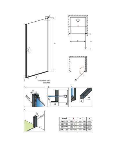 Душевая дверь Radaway Nes Black DWJ I Frame 100 R прозрачное